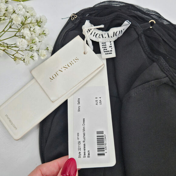 Shona Joy Safira Sleeveless Ruched Mini Dress - Black US 4 NWT - Picture 13 of 16